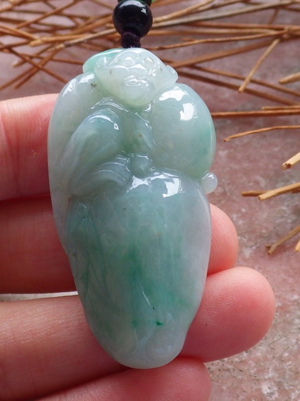 Certified Natural Burma A Jade jadeite Monkey Peach Ruyi Pendant Necklace